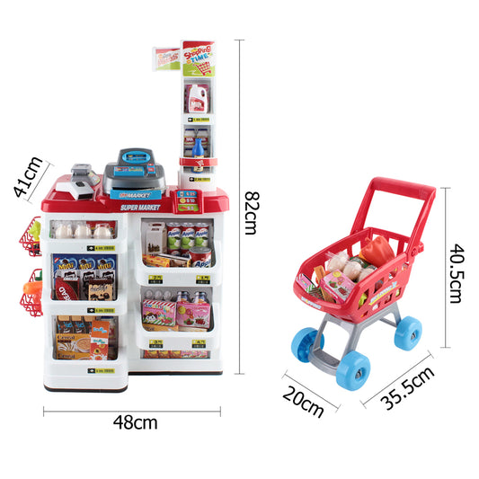 Keezi Kids Pretend Role Play Supermarket 24 Piece Playset Cash Register Trolley