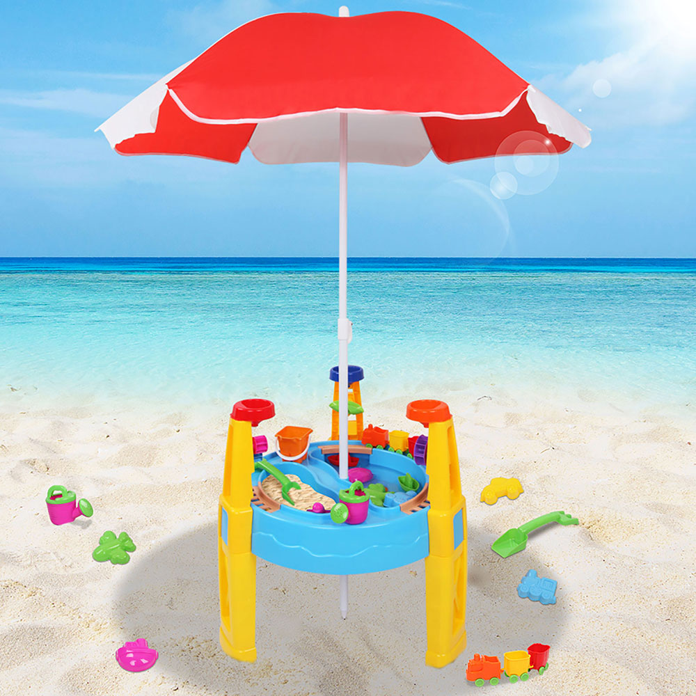 Keezi Kids Sandpit Pretend Play Set Water Sand Table Children Outdoor Toy Umbrella