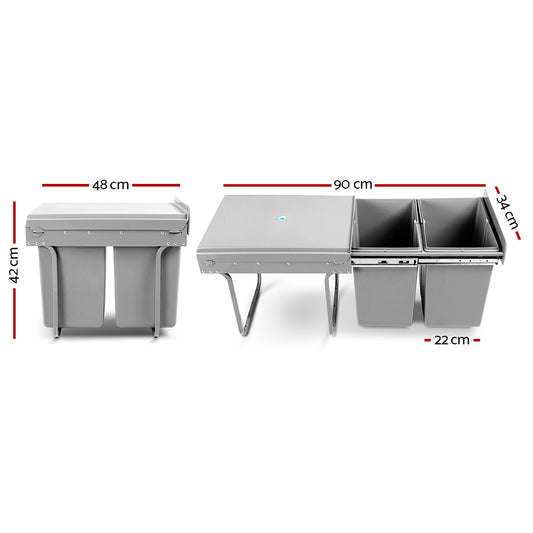 Cefito Pull Out Bin Kitchen Double Basket 2X20L Grey