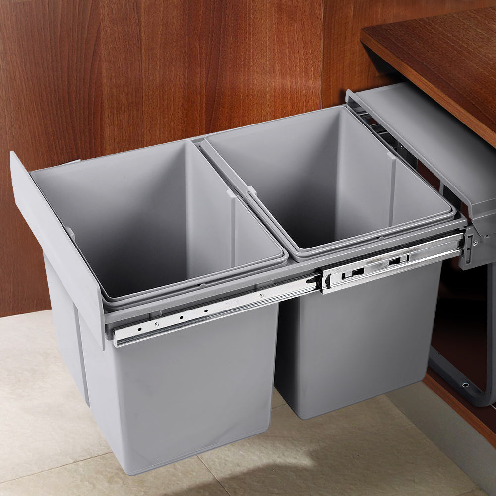 Cefito Pull Out Bin Kitchen Double Basket 2X20L Grey