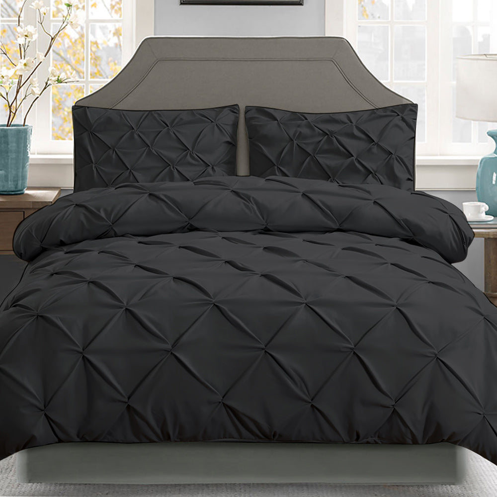 Giselle Bedding Quilt Cover Set Diamond Pinch Black Queen