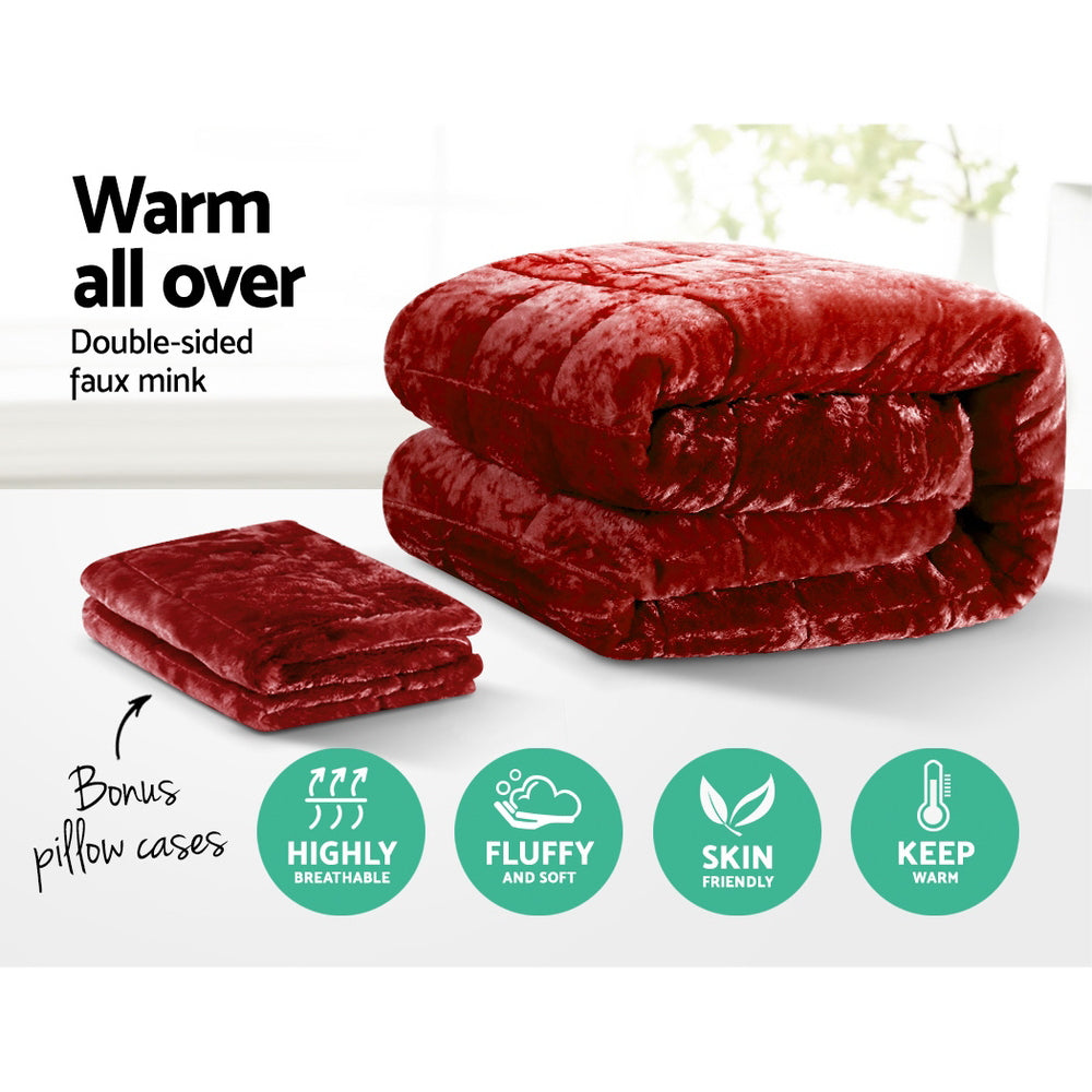 Giselle Bedding Faux Mink Quilt Burgundy Super King