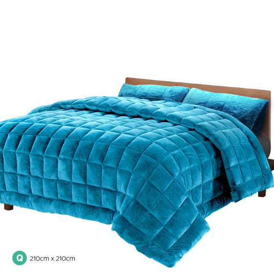 Giselle Bedding Faux Mink Quilt Blue Queen