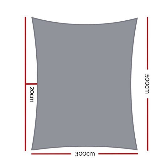 Instahut Shade Sail 3x5m Rectangle 280GSM 98% Grey Shade Cloth