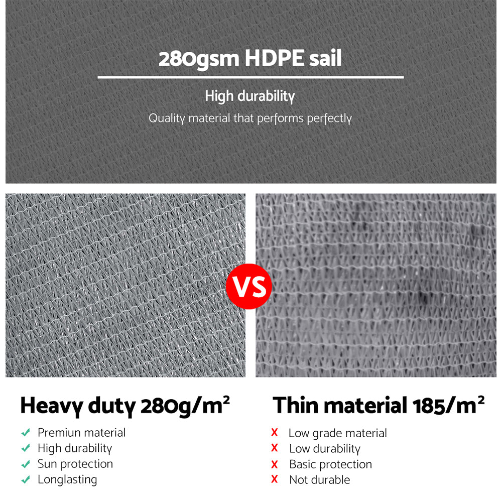 Instahut Shade Sail 3x5m Rectangle 280GSM 98% Grey Shade Cloth