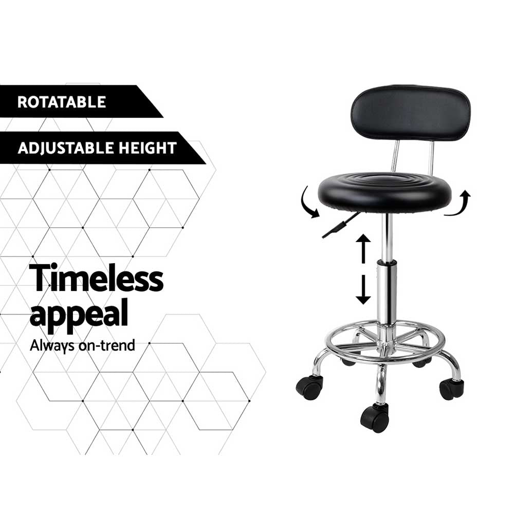 Artiss 2x Salon Stool Swivel Chair Backrest Black