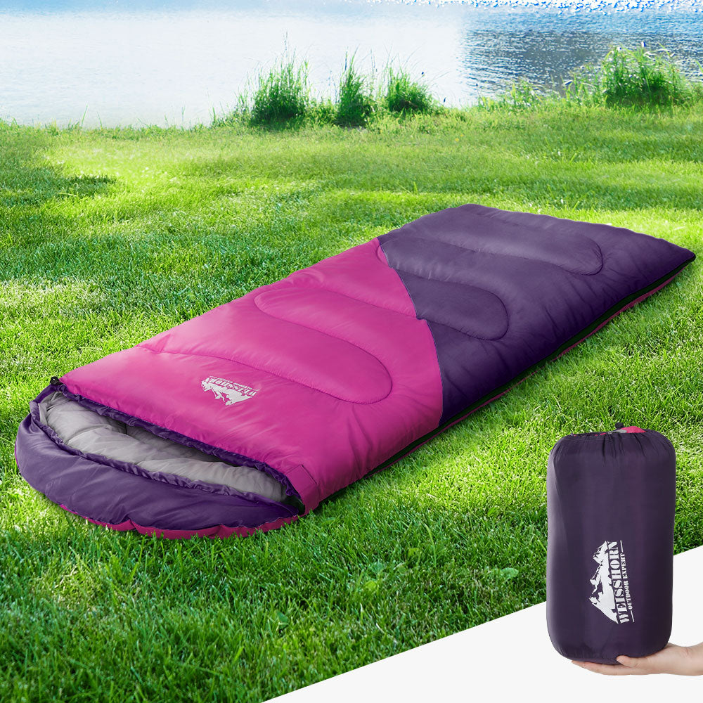 Weisshorn Sleeping Bag Kids Single 172cm Thermal Camping Hiking Pink