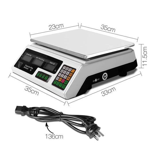 Emajin Scales Digital Kitchen 40KG Weighing Scales Platform Scales LCD White