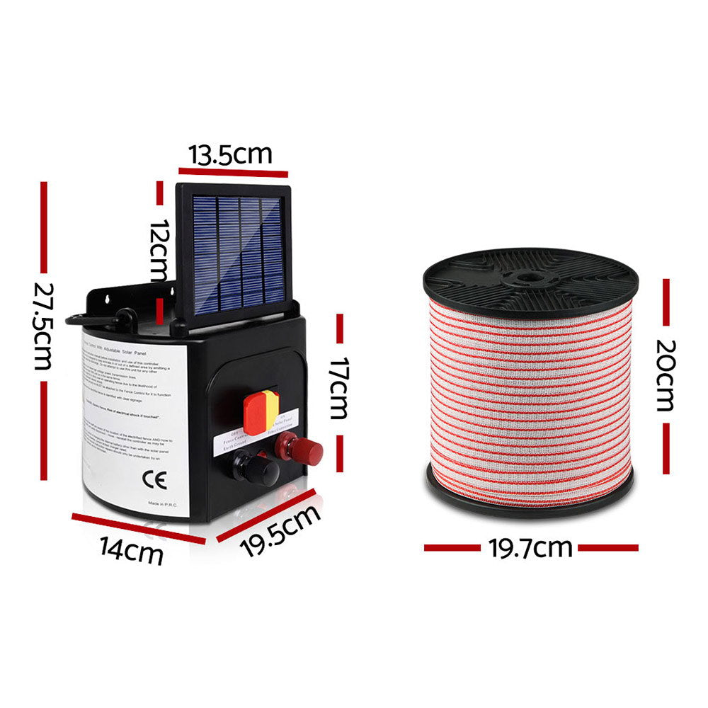 Giantz Fence Energiser 3KM Solar Powered Electric 400M Poly Tape Insulator