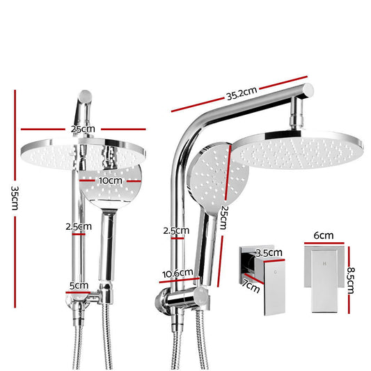 Cefito 9'' Rain Shower Head Set Handheld Round High Pressure Twins Tap� Chome