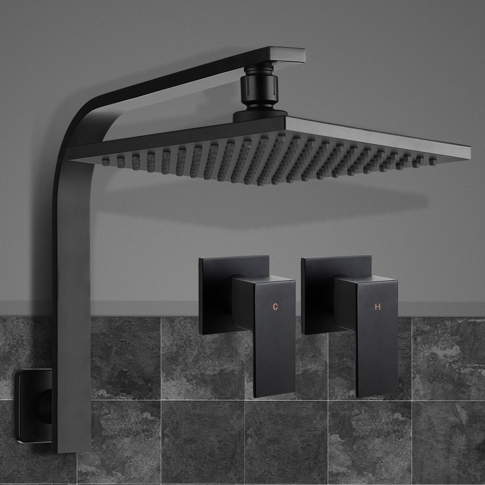 Cefito 8'' Rain Shower Head Wall Arm Square High Pressure Twins Tap Black