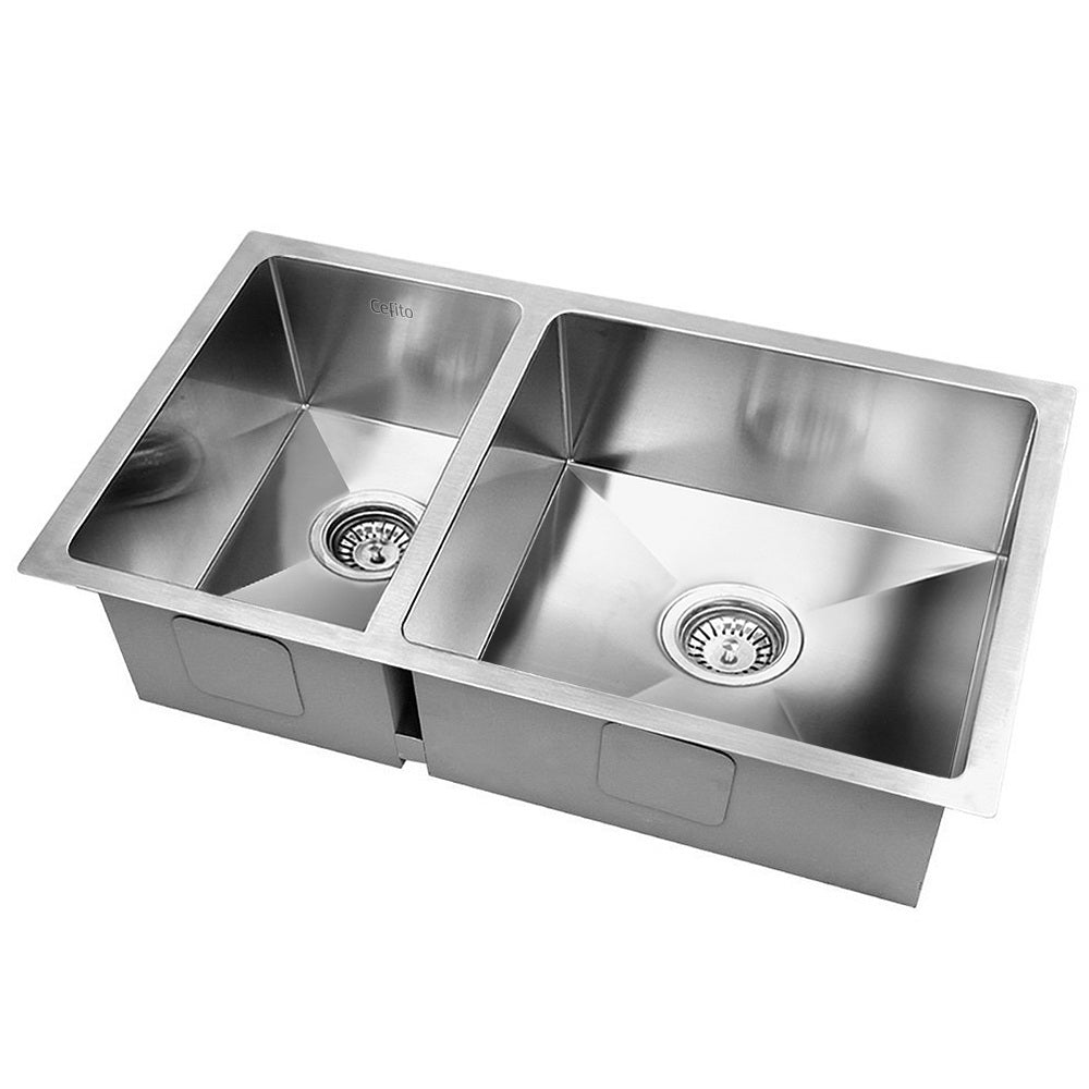 Cefito Kitchen Sink 71X45CM Stainless Steel Basin Double Bowl Laundry Silver