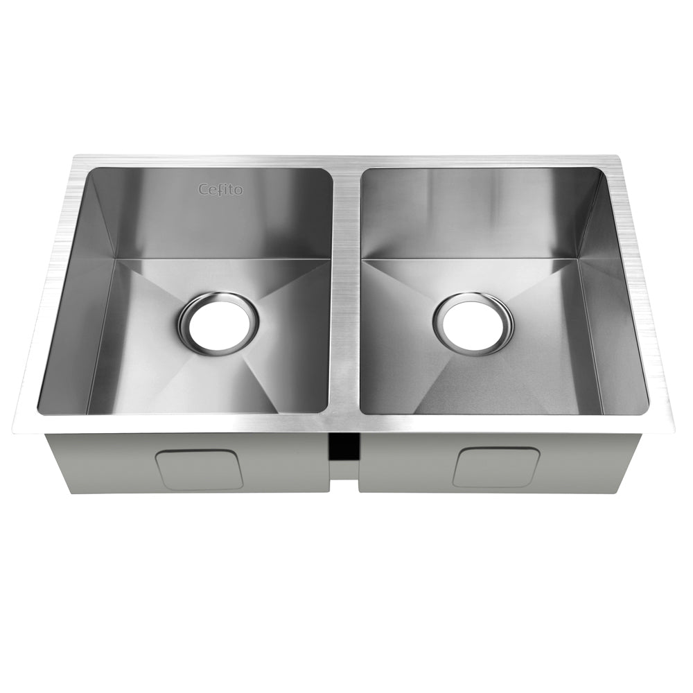 Cefito Kitchen Sink 77X45CM Stainless Steel Basin Double Bowl Laundry Silver