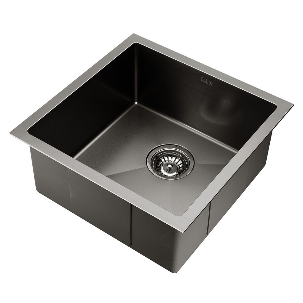 Cefito Kitchen Sink 44X44CM Stainless Steel Basin Single Bowl Laundry Black