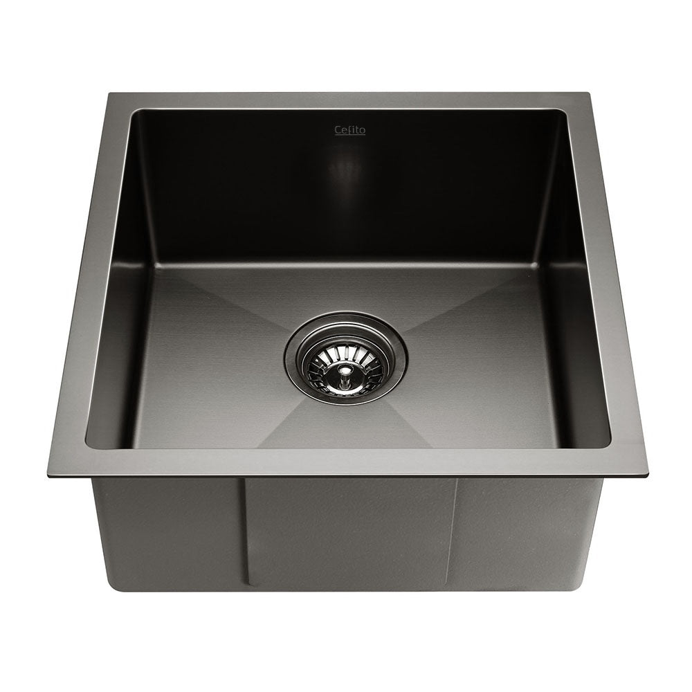 Cefito Kitchen Sink 44X44CM Stainless Steel Basin Single Bowl Laundry Black