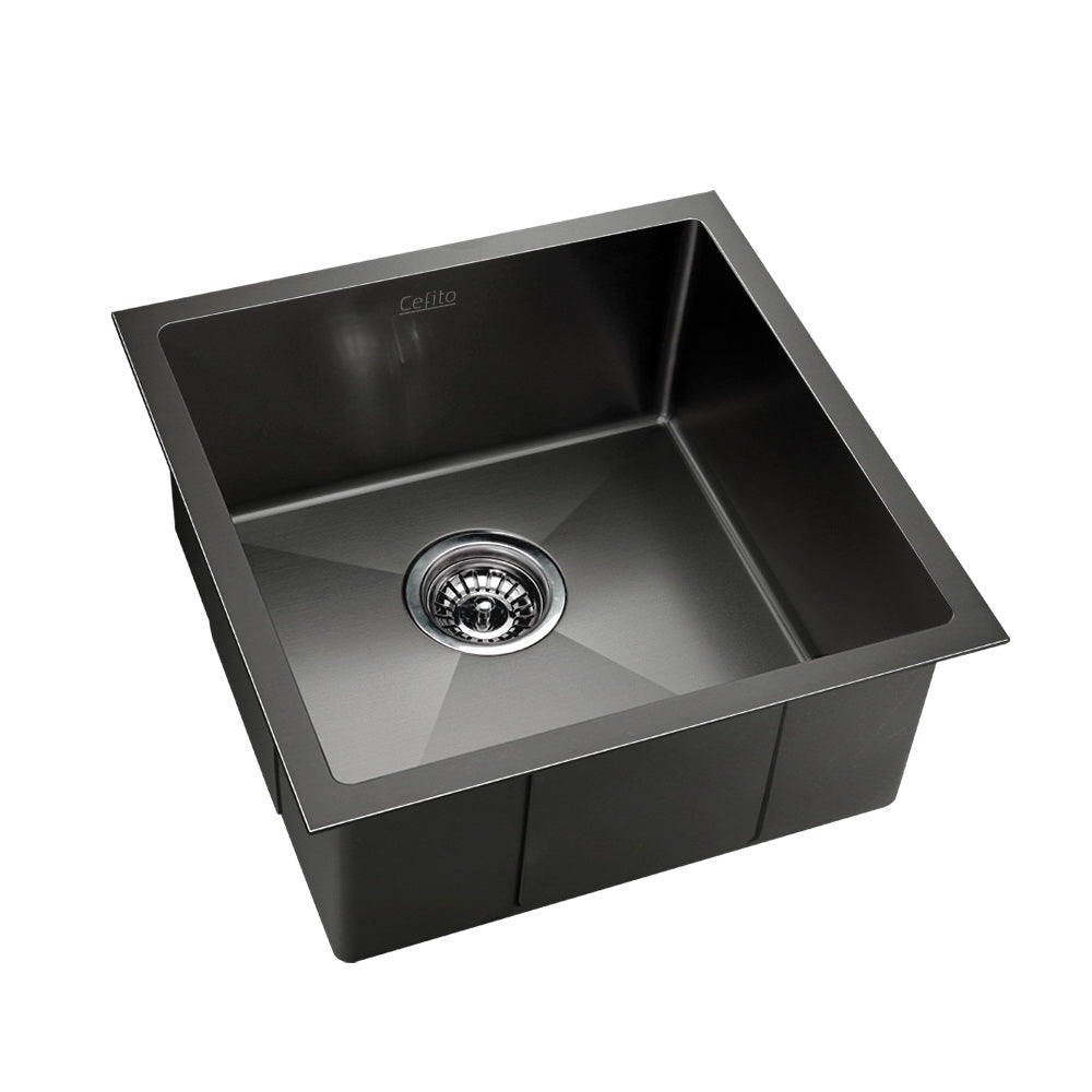 Cefito Kitchen Sink 51X45CM Stainless Steel Basin Single Bowl Laundry Black