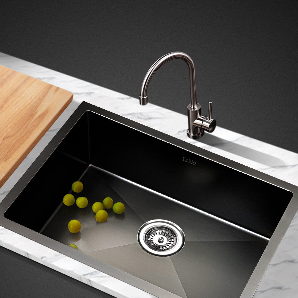 Cefito Kitchen Sink 60X45CM Stainless Steel Basin Single Bowl Laundry Black
