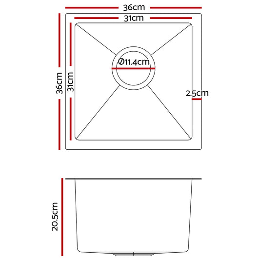 Cefito Kitchen Sink 36X36CM Stainless Steel Nano Basin Single Bowl Silver