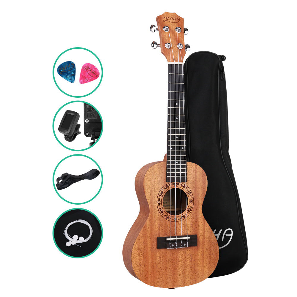 Alpha 23" Ukulele Natural Mahogany Concert Beginner Gift w/ Carry Bag