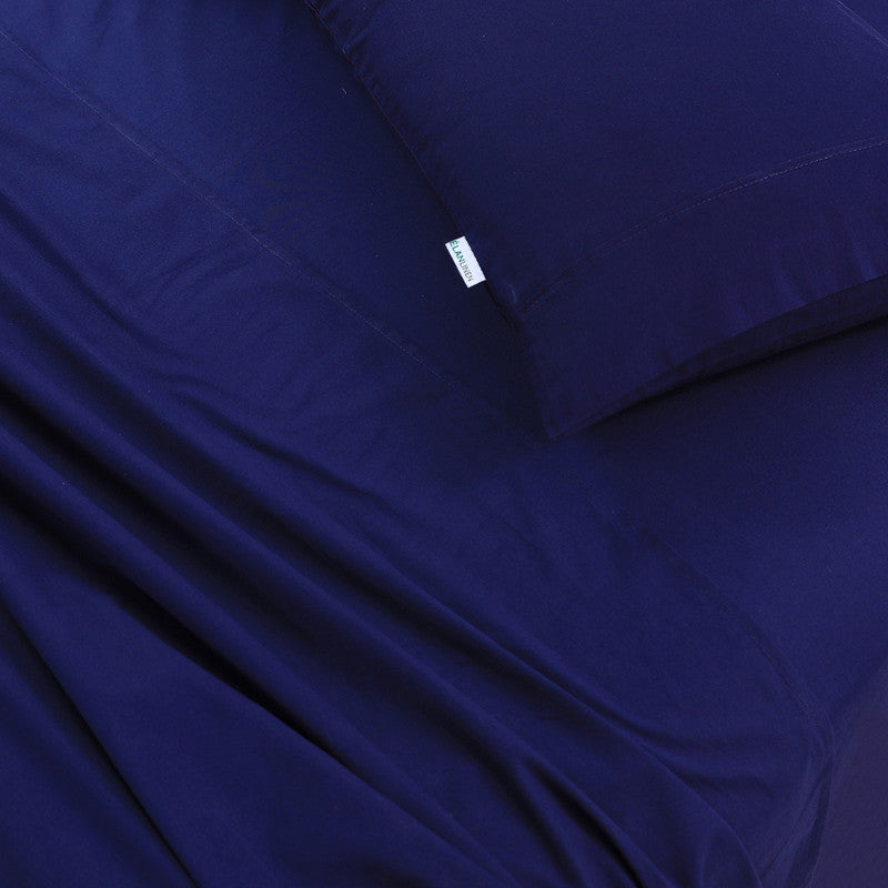 Elan Linen 100% Egyptian Cotton Vintage Washed 500TC Navy Blue 50 cm Deep Mega King Bed Sheets Set