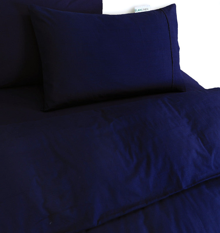 Elan Linen 100% Egyptian Cotton Vintage Washed 500TC Navy Blue Super King Quilt Cover Set