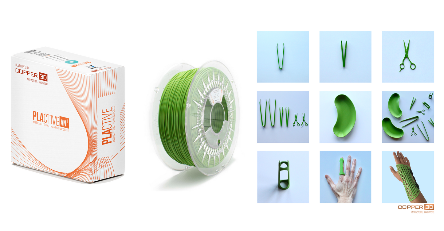 PLA Filament Copper 3D PLActive - Innovative Antibacterial 2.85mm 750gram Apple Green Color 3D Printer Filament