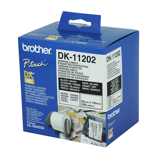 BORTHER DK11202 White Shipping/Name Badge Label 62mm X 100mm, 300 labels per roll