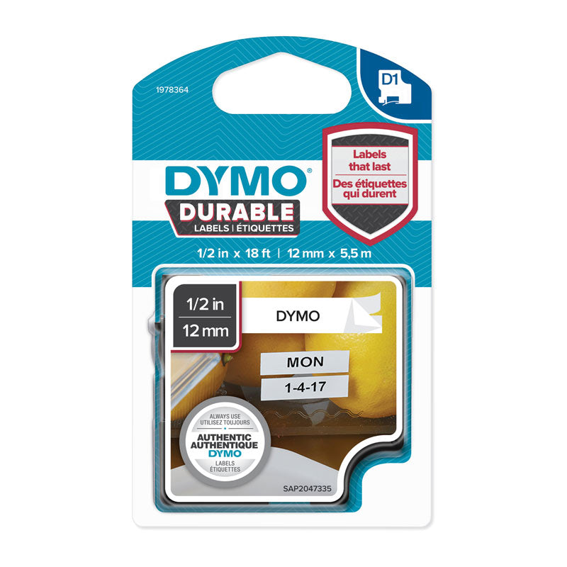 DYMO Dur Black on White 12mm x 5.5m