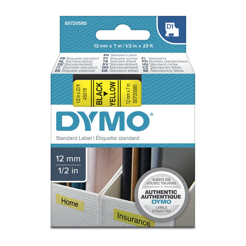 DYMO Black on Yellow 12mmx7m Tape