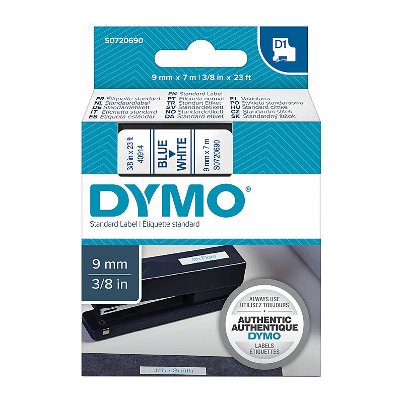 DYMO Blue on White 9mm x7m Tape