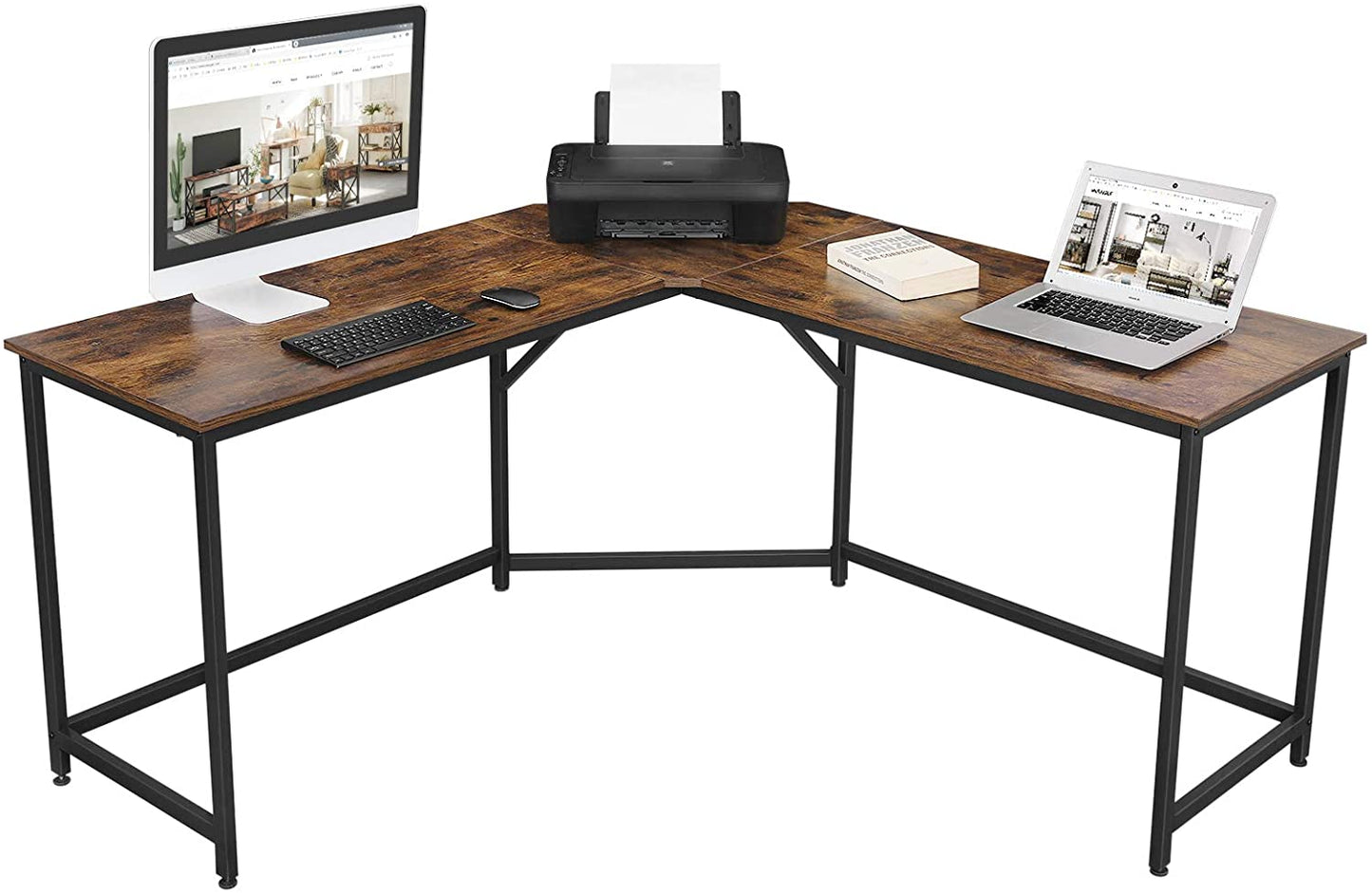 L-Shaped Computer Desk, Rustic Brown and Black