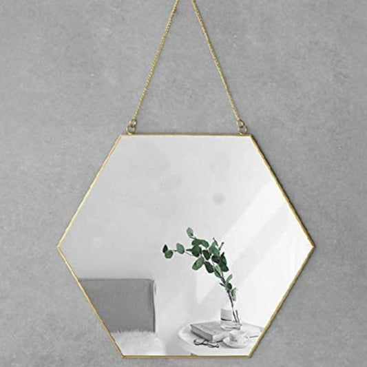 Hexagon Hanging Wall Mirror Decor (Gold Color)