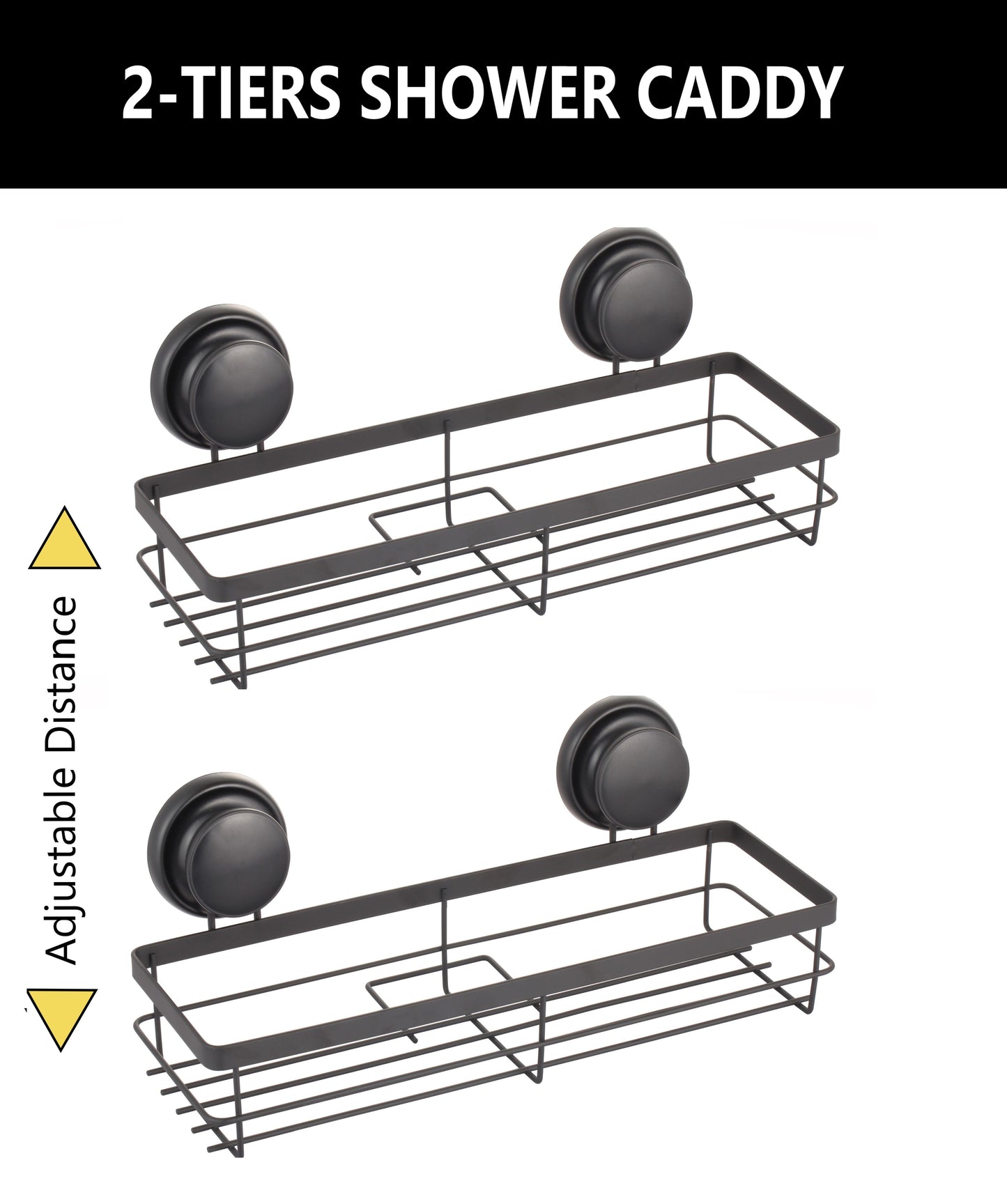 2 Pack Rectangular Corner Shower Caddy Shelf Basket Rack with Premium Vacuum Suction Cup No-Drilling for Bathroom and Kitchen