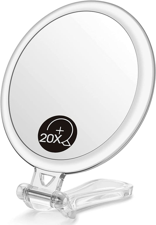 Double-Sided 1X/20X Magnifying Foldable Makeup Mirror for Handheld, Table and Travel Usage