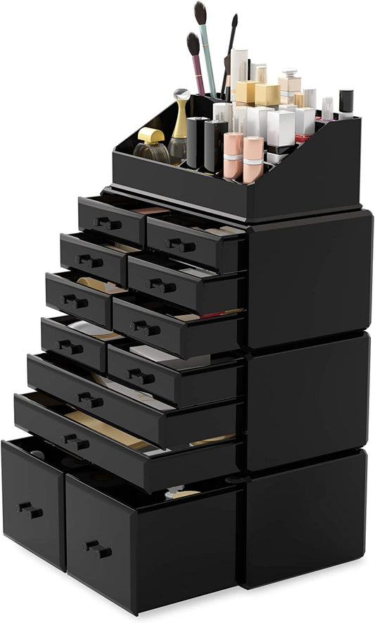 Makeup Cosmetic Organizer Storage with 12 Drawers Display Boxes (Black)