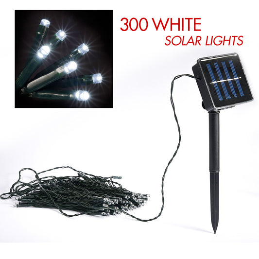 300 White solar LED string lights