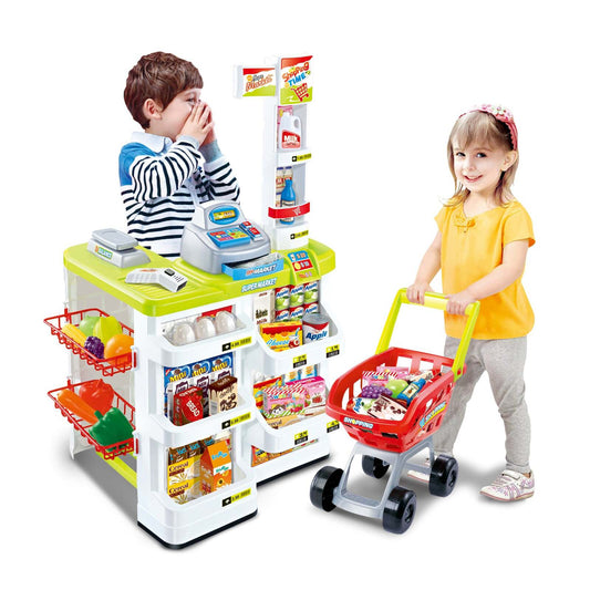 Children's Home Supermarket w/ Toy Cash Register, Trolly, Fruit & More