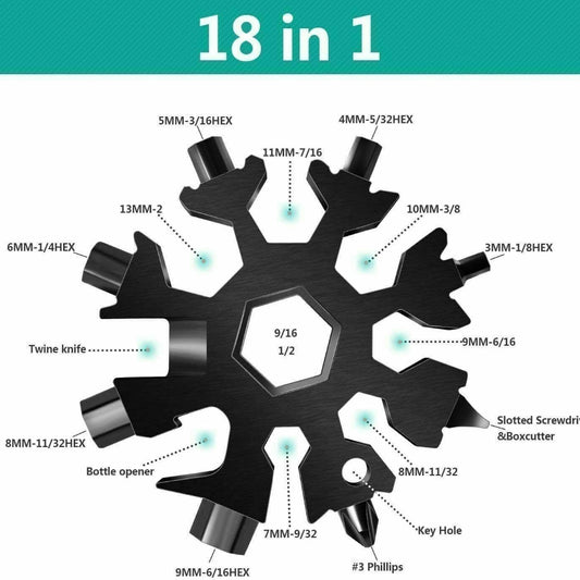 18 in 1 Multi-tool Snowflake Bottle Opener Stainless Keychain Wrench Screwdriver Black