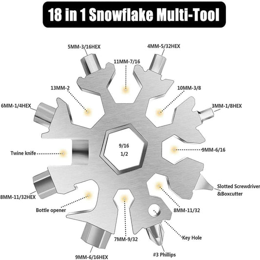 18 in 1 Multi-tool Snowflake Bottle Opener Stainless Keychain Wrench Screwdriver Silver