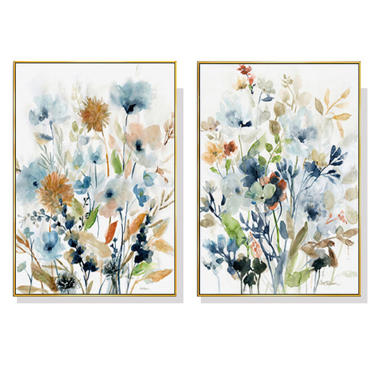 60cmx90cm Colourful Floras Watercolour style 2 Sets Gold Frame Canvas Wall Art