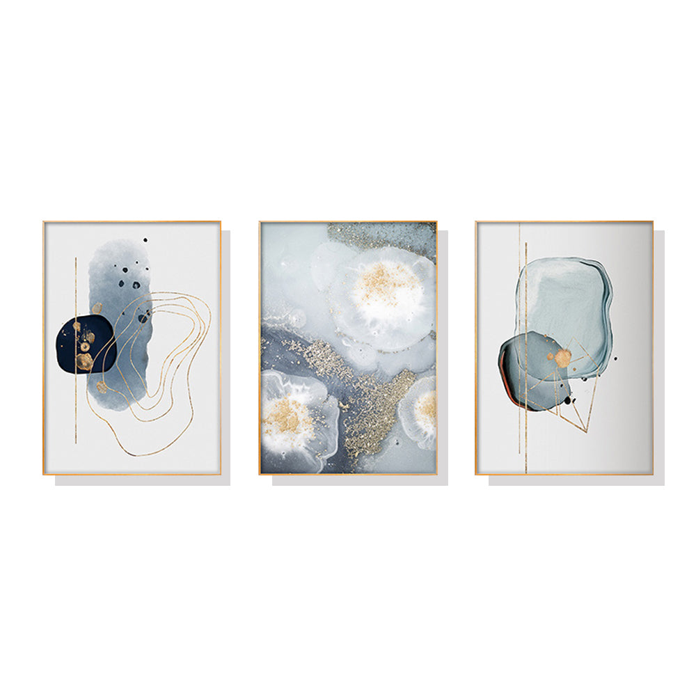 40cmx60cm Marbled Light Grey 3 Sets Gold Frame Canvas Wall Art