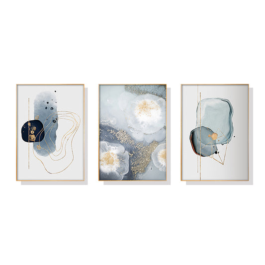 60cmx90cm Marbled Light Grey 3 Sets Gold Frame Canvas Wall Art