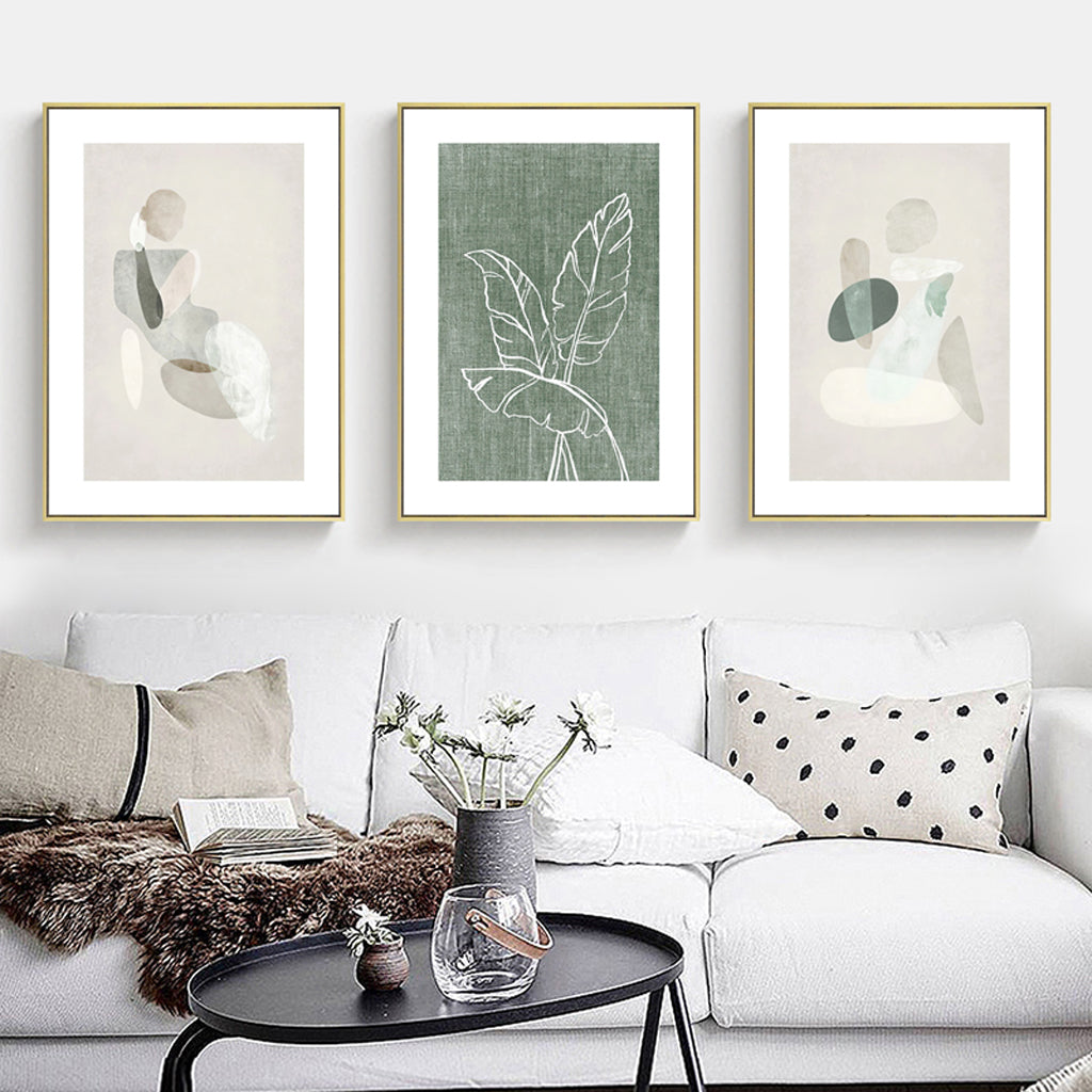 40cmx60cm Abstract body and leaves 3 Sets Gold Frame Canvas Wall Art