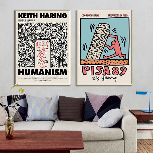 60cmx60cm Wall art By Keith Haring 2 Sets Gold Frame Canvas