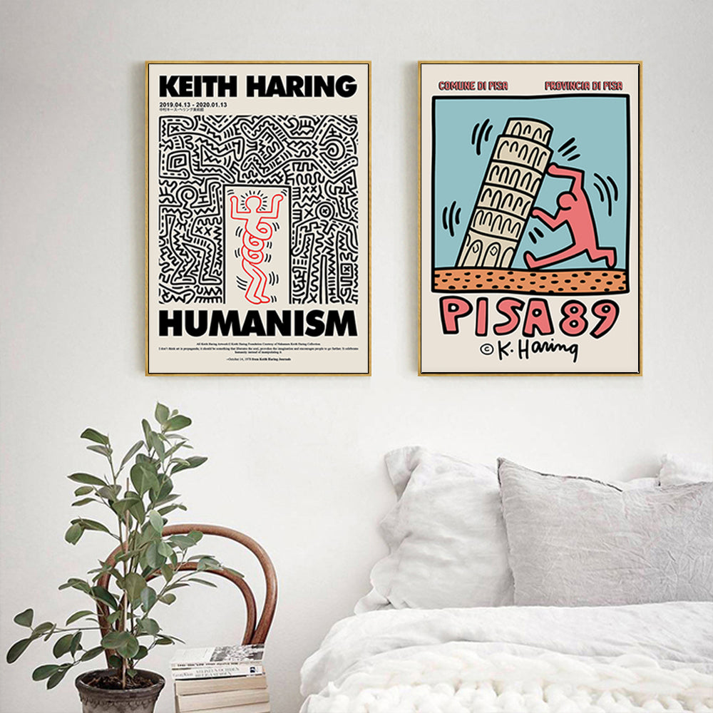 70cmx70cm Wall art By Keith Haring 2 Sets Gold Frame Canvas