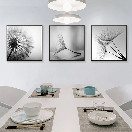 60cmx60cm Botanical dandelions 3 Sets Black Frame Canvas Wall Art