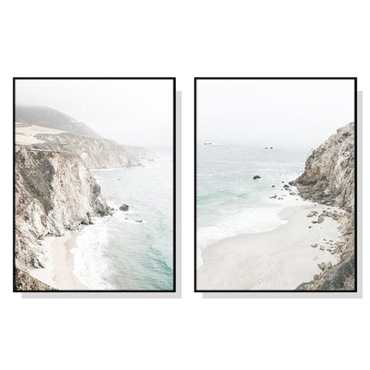 50cmx70cm Mountain Beach 2 Sets Black Frame Canvas Wall Art