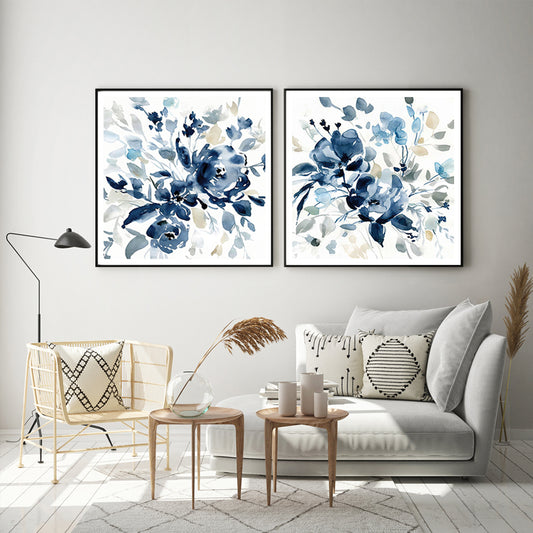 70cmx70cm Indigo Garden By Carol Robinson 2 Sets Black Frame Canvas Wall Art