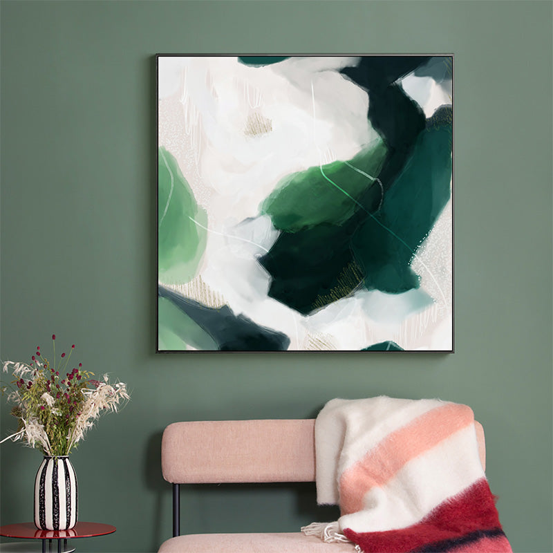 60cmx60cm French Abstract Green Black Frame Canvas Wall Art