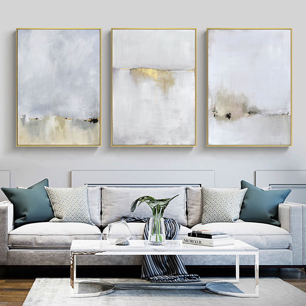 60cmx90cm Abstract golden white 3 Sets Gold Frame Canvas Wall Art